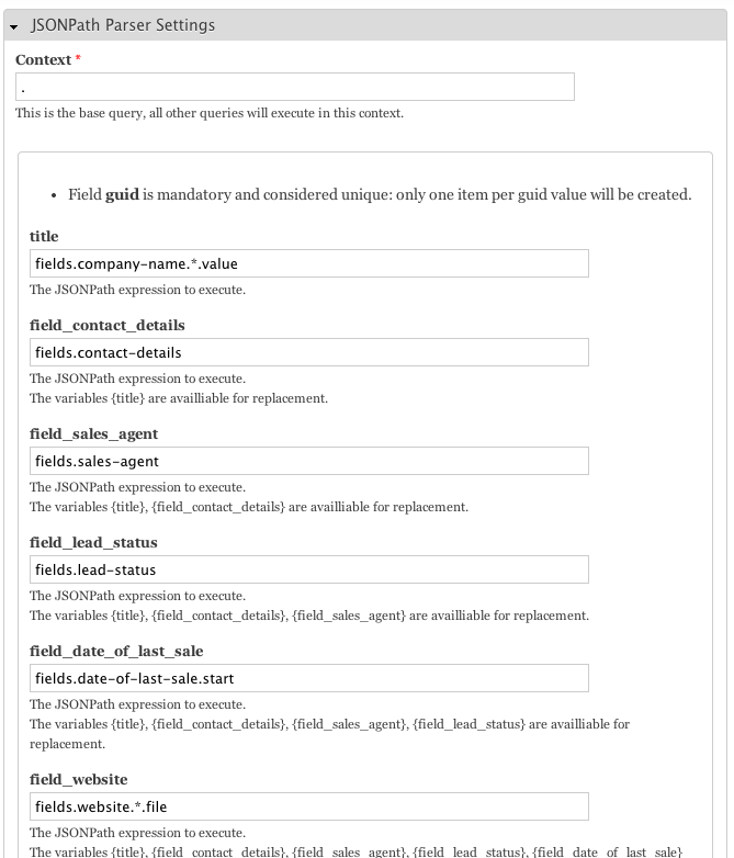 json parser config